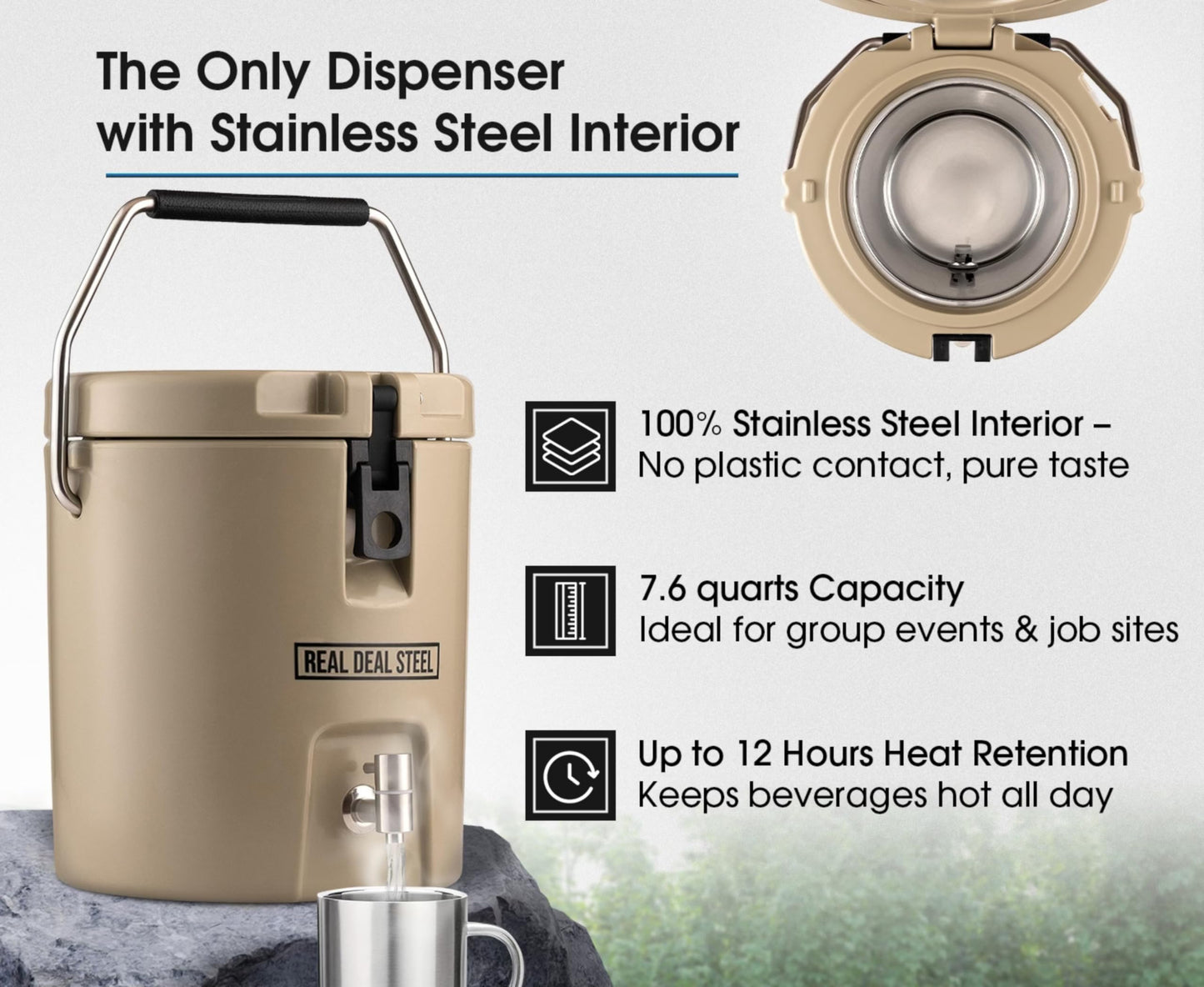 Insulated Beverage Dispenser for Hot Drinks - Hot Cocoa and Coffee - 2 Gallon with Stainless Steel Interior- Portable Sports Drink Dispenser for Camping, Outdoor Events, Parties, & More - Blue
