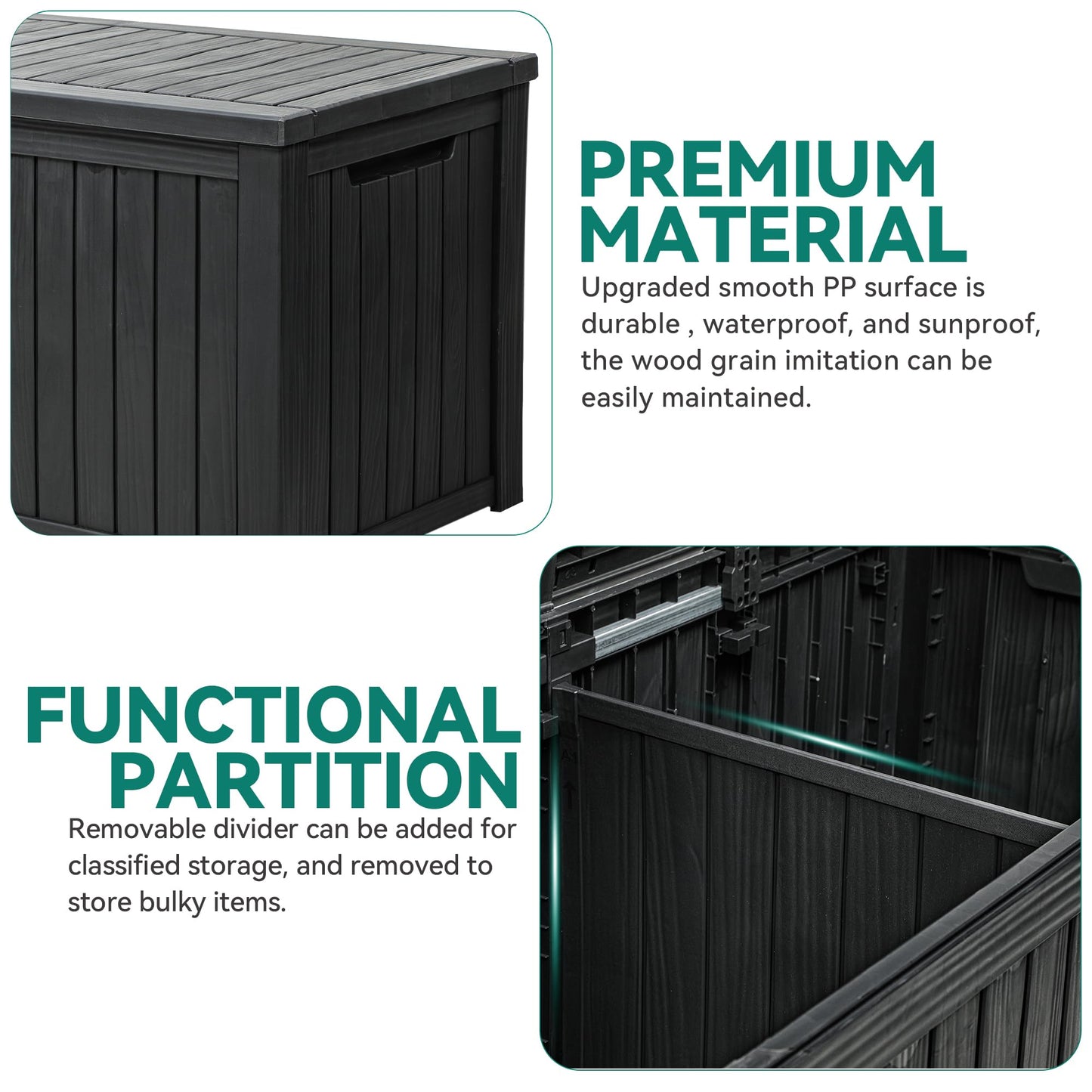YITAHOME 220 Gallon Large Outdoor Storage XL Deck Box w/Divider for Patio Furniture,Outdoor Cushions, Garden Tools, Sports Equipment and Pool Supplies, Waterproof, Resin, Lockable, Black