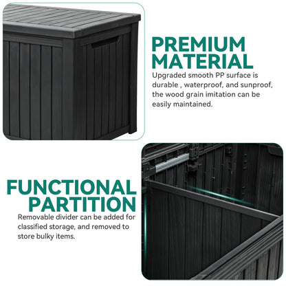 YITAHOME 220 Gallon Large Outdoor Storage XL Deck Box w/Divider for Patio Furniture,Outdoor Cushions, Garden Tools, Sports Equipment and Pool Supplies, Waterproof, Resin, Lockable, Black