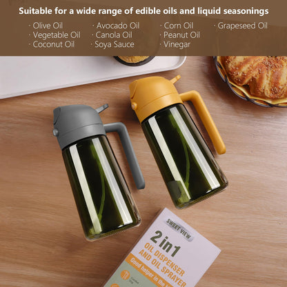 Olive Oil Dispenser and Oil Sprayer – 16oz/470ml Glass Light-Proof Oil Pourer for Kitchen, Air Fryer, Cooking, Salad, and BBQ