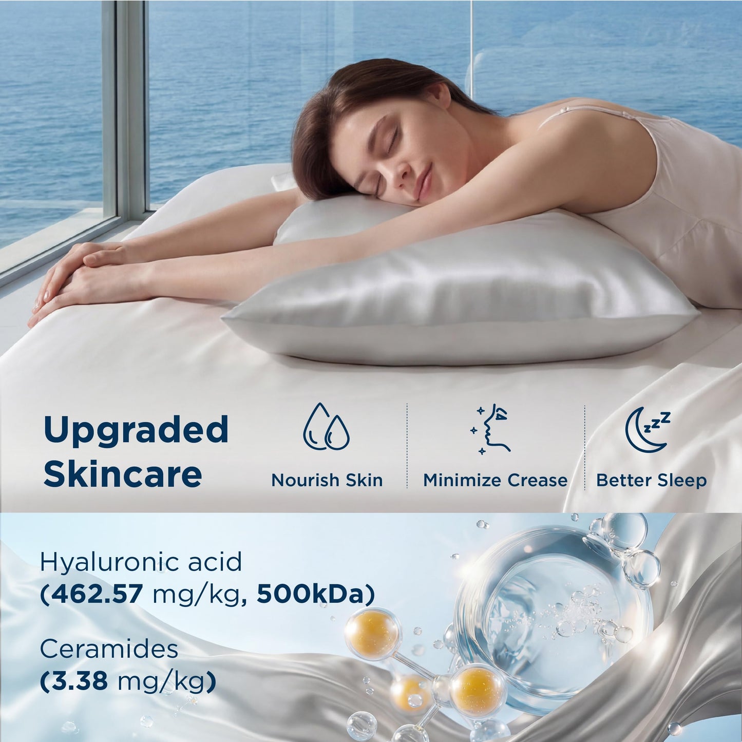 Bedsure Cooling Comforter Bundle Cooling Pillow Cases for Hot Sleepers with Dual-Sided Cool Tech, 2 Pack HA & Ceramides Infused Silky Cooling Pillowcases Soft for Skin & Hair, Grey, Queen Size