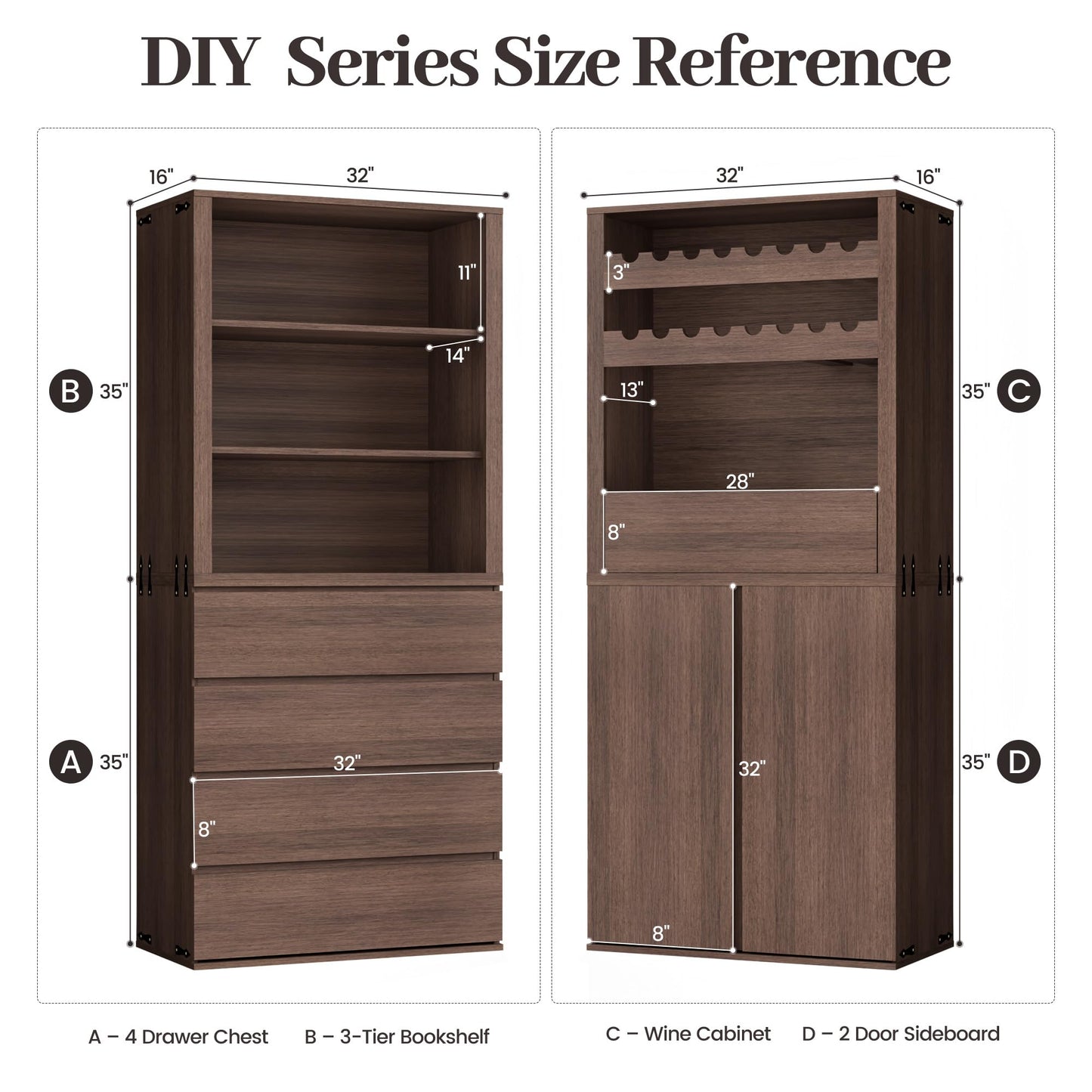 Trygoal 3-Shelf Open Bookcase, Stackable Wood Bookshelf, Mid Century Modern Freestanding Storage Cabinet, Multi-Purpose Organizer for Bedroom, Living Room, Kitchen, Bathroom, Dining Room, Walnut