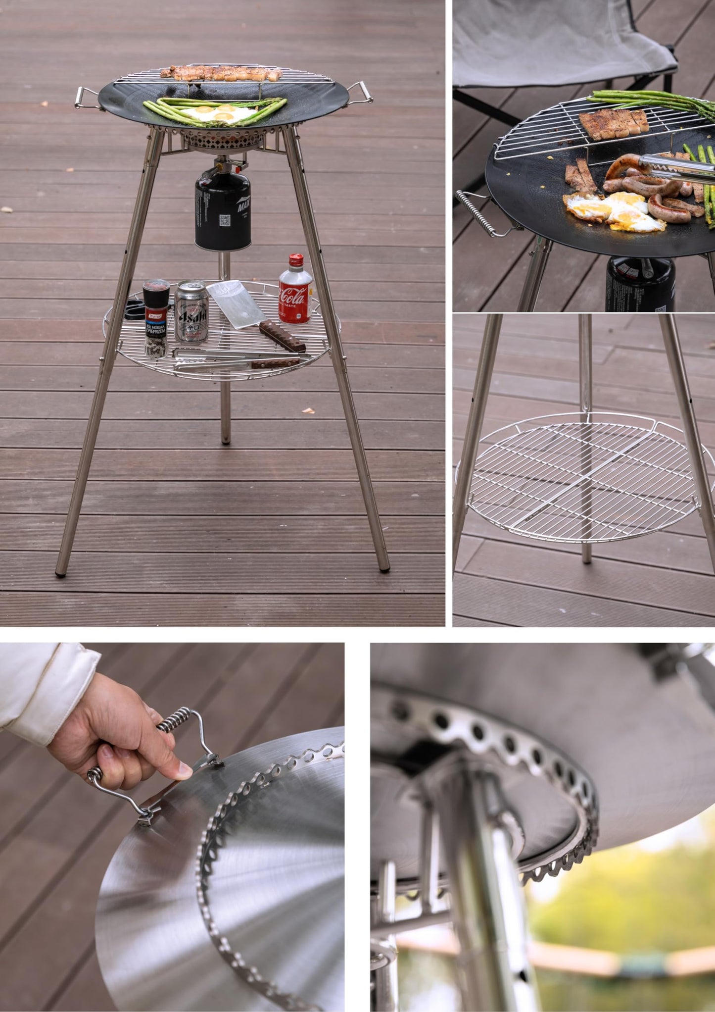 CAMPINGMOON Skottle Grill Cooking System Kit 18 inch Carbon Steel Pan Adjustable Legs Portable Camp Cooking Gear with Carry Bag (Skottle base set GR-900)