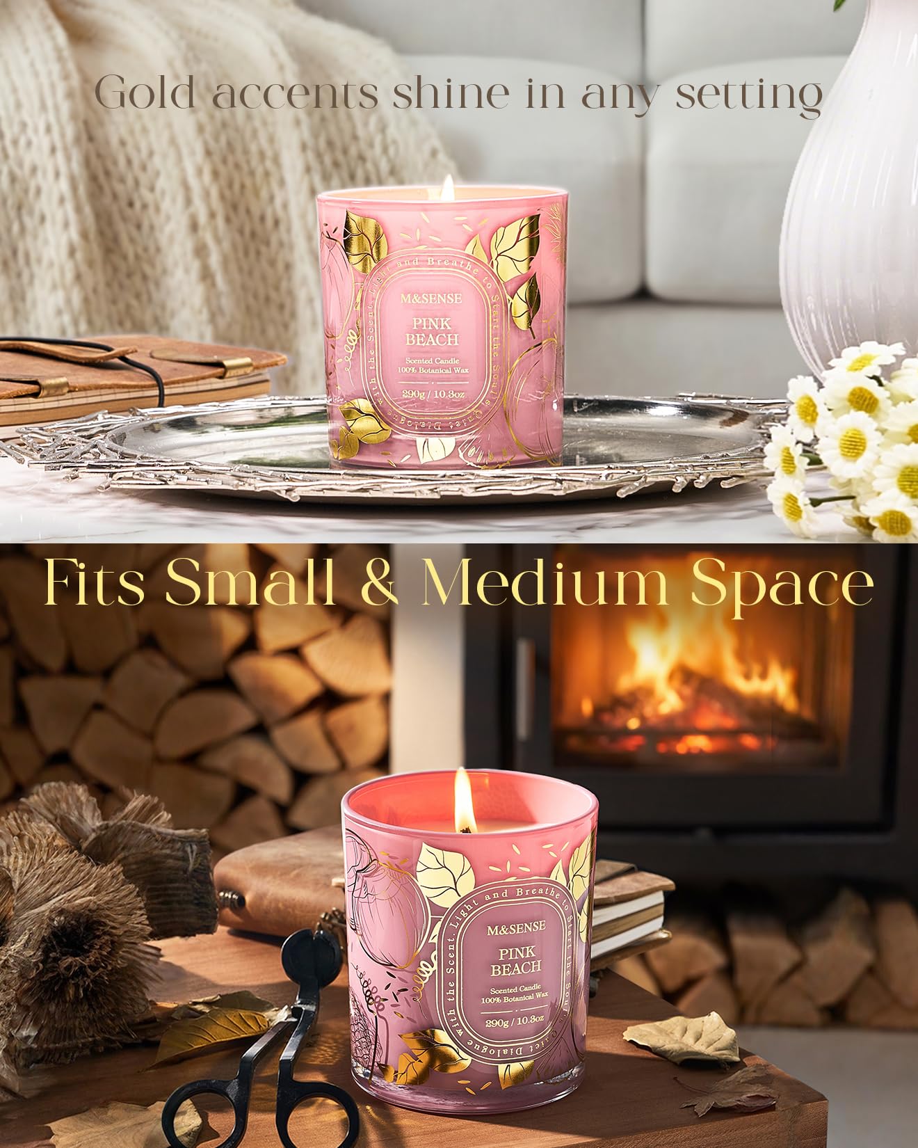 M&SENSE Pink Beach Scented Candle, Soy Candle Clean Burn Non Toxic, 55 Hours Long Burning 10.3oz, Summer Romantic Dating Home Fragrance Decor, Gifts for Women