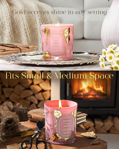 M&SENSE Pink Beach Scented Candle, Soy Candle Clean Burn Non Toxic, 55 Hours Long Burning 10.3oz, Summer Romantic Dating Home Fragrance Decor, Gifts for Women