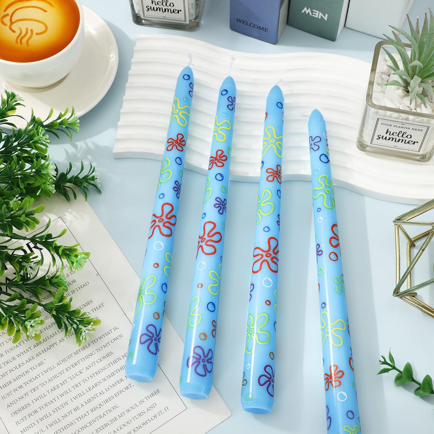 JarThenaAMCS 6Pcs Sponge Birthday Party Taper Candles 10 Inch Decorative Candles Long Unscented Candle Sticks for Sponge Fans Party Decor