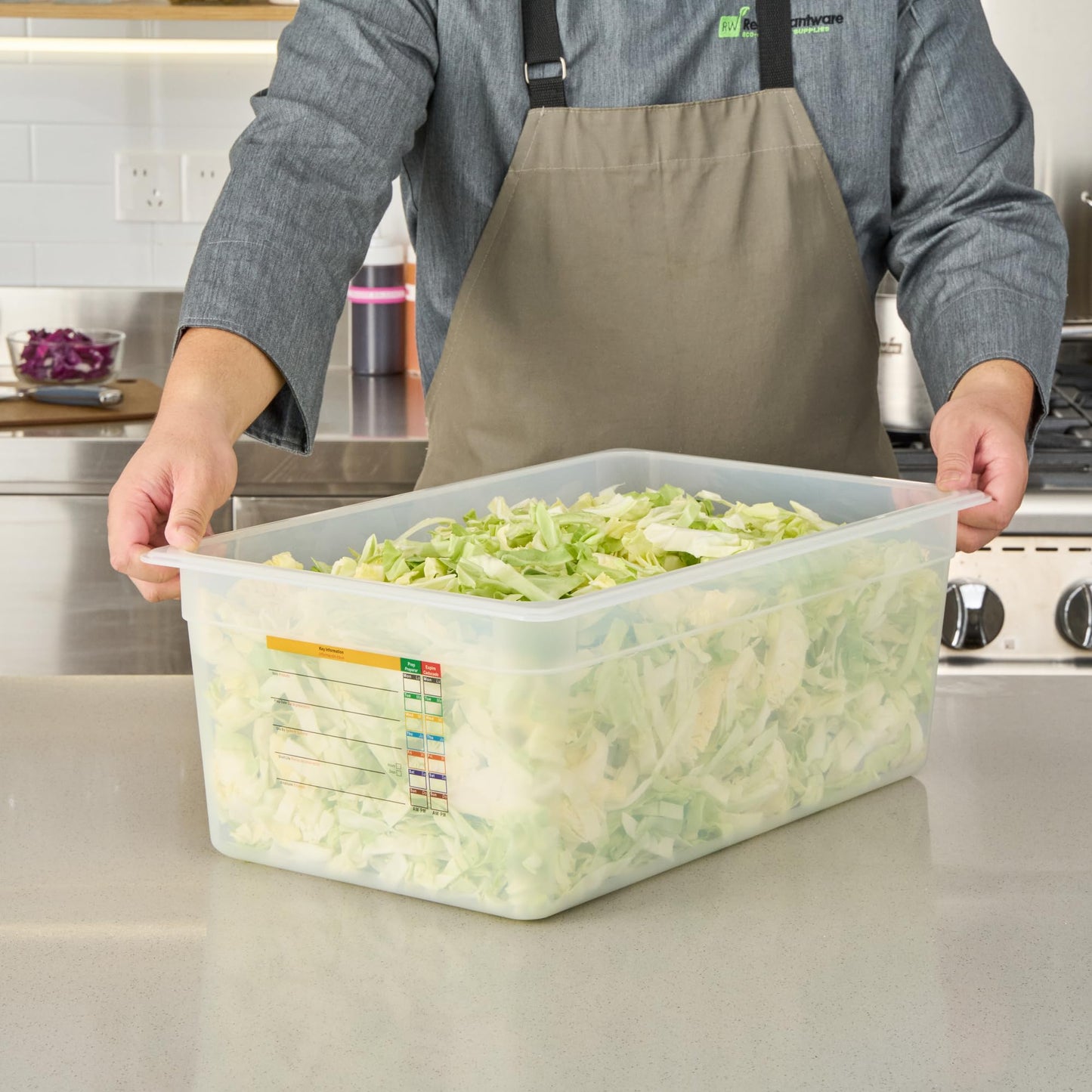 Restaurantware Food Storage Container 10 Pack of 20.7 x 12.6 x 7.8 Inches Plastic Stackable Storage Box White Reusable Label Container Dishwasher Safe For Restaurants And Kitchens
