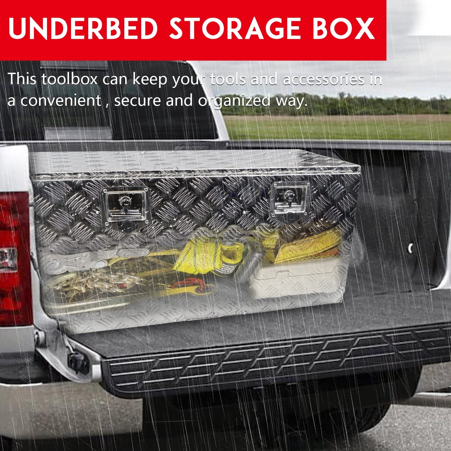Edicapo 36" x 18" x 18" Truck Tool Box Pickup Truck Bed Toolbox Heavy Duty Aluminum Underbody Truck Box Compatible With RV Trailers Storage Organizer with Lock & Keys Silver