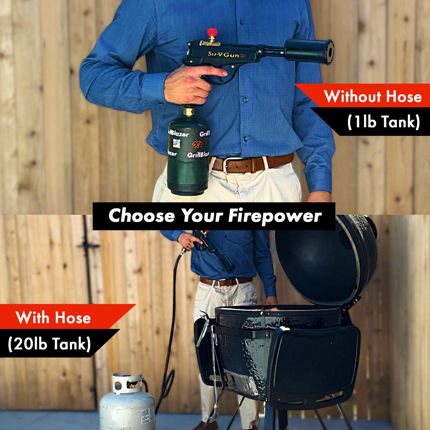Grillblazer Su-VGun Propane Torch with Stand – High Power 240,000+ BTU Flame Thrower Gun for Instant, Steak Searing, Charcoal Ignition, Backyard BBQ, Campfire, Outdoor Cooking – Handheld Blowtorch
