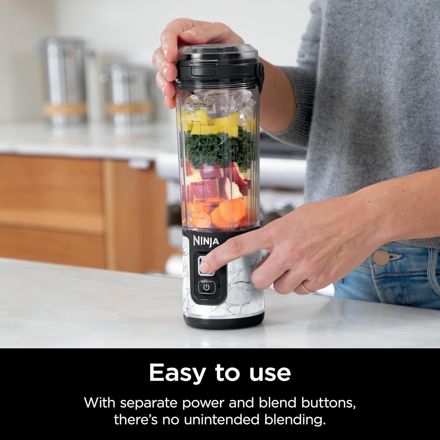 Ninja Blast Portable Blender - Cordless 18oz Personal Blender for Smoothies & Shakes | BPA-Free, USB-C Rechargeable, Marble White