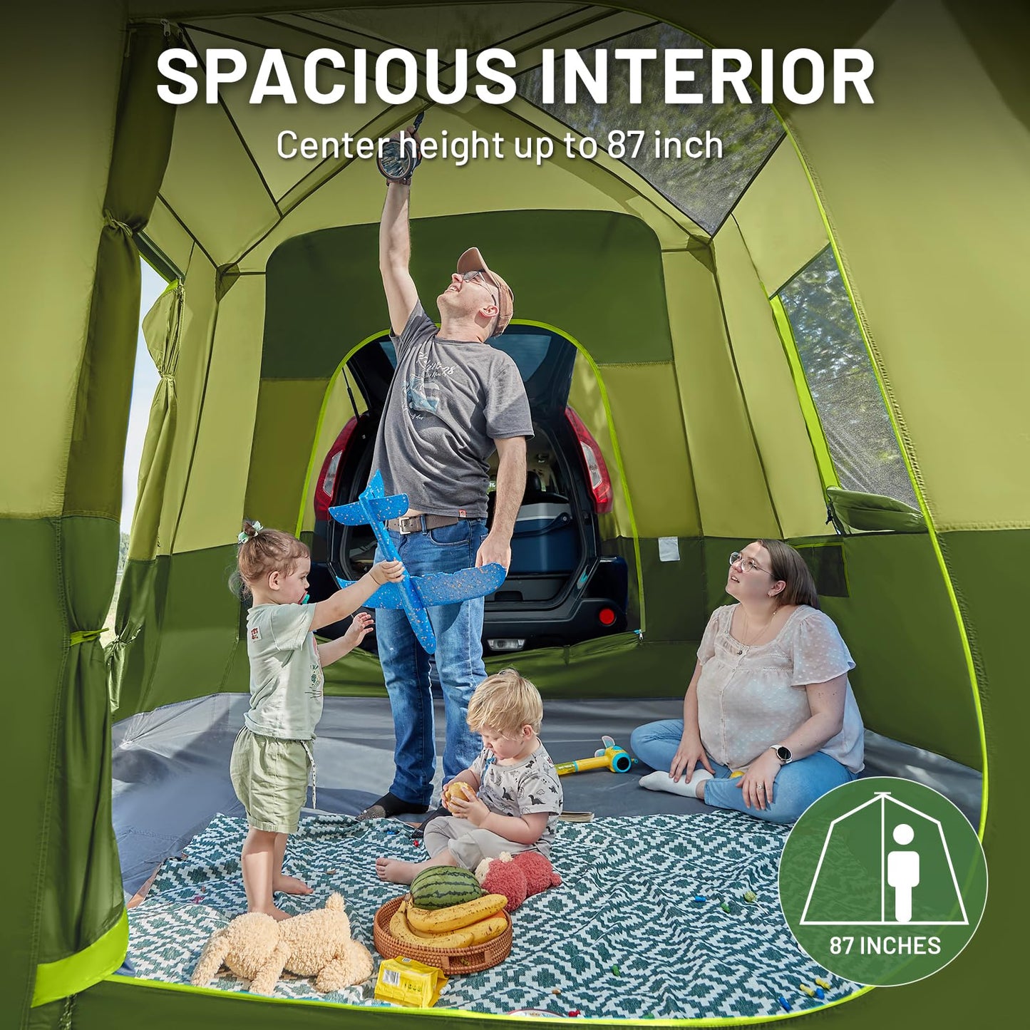 TIMBER RIDGE 5-9 Person SUV Tent with Screen Porch and Awning for Family Camping, Weather Resistant and Portable Van or Car Tent, Includes Rainfly and Storage Bag, 13' W X 10' L X 7.1' H, Green