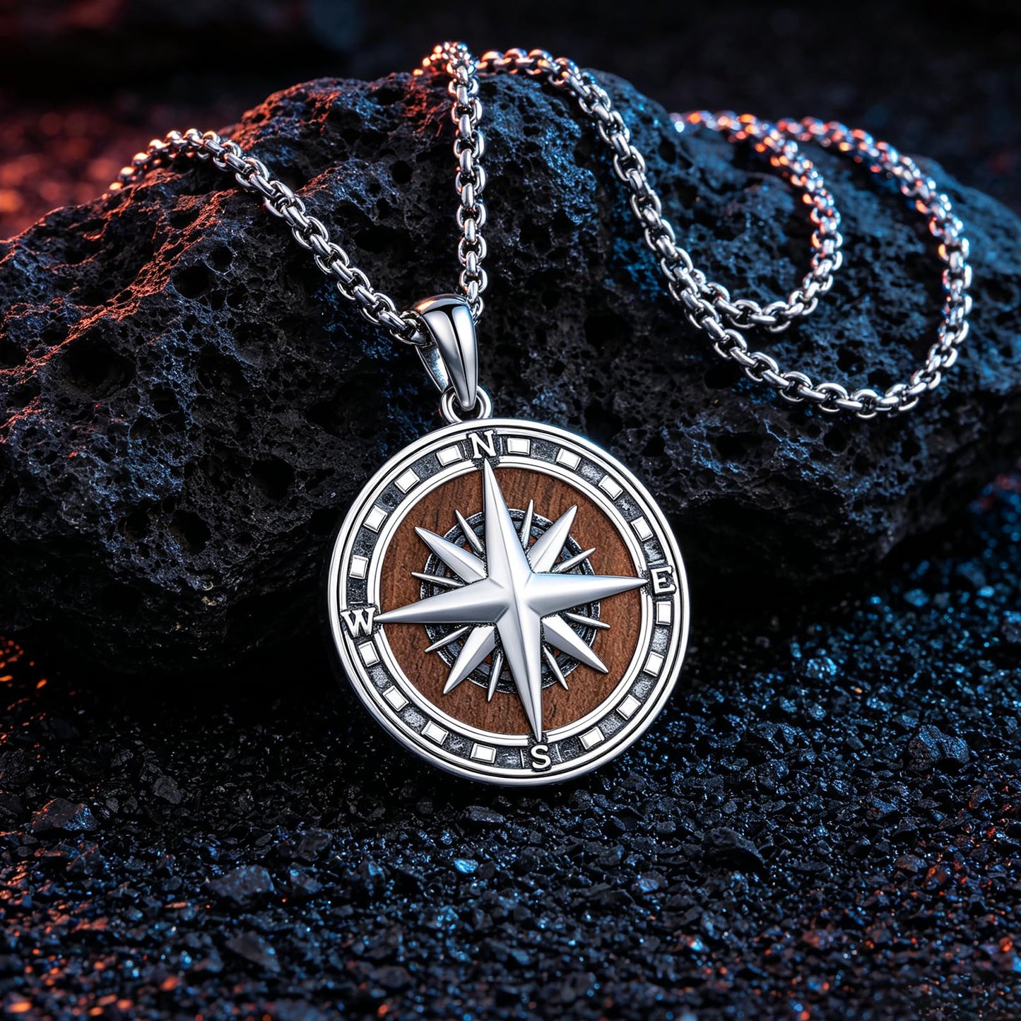 MEDWISE Compass Necklace for Men 925 Sterling Silver Compass Pendant Necklace With Ebony Graduation Inspirational Gifts Travel Jewelry Gifts for Women Men with Stainless Steel Chain