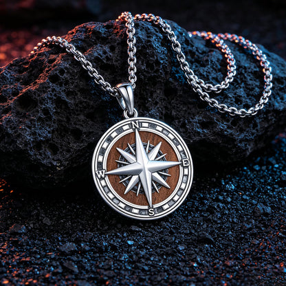 MEDWISE Compass Necklace for Men 925 Sterling Silver Compass Pendant Necklace With Ebony Graduation Inspirational Gifts Travel Jewelry Gifts for Women Men with Stainless Steel Chain
