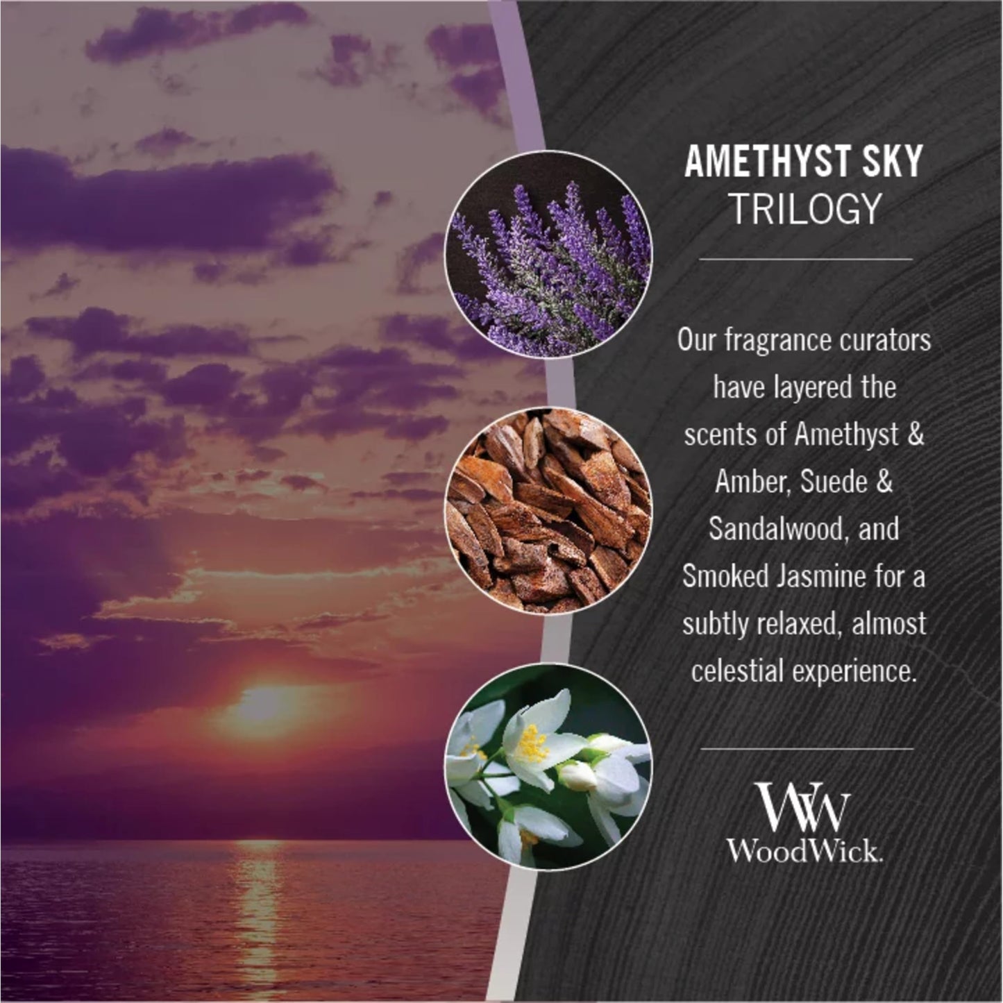 WoodWick Amethyst & Amber Gifts for Women and Men, 16 oz Ellipse Trilogy Candle with Crackling Wick