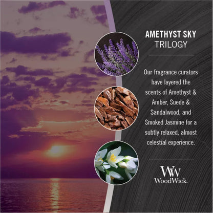 WoodWick Amethyst & Amber Gifts for Women and Men, 16 oz Ellipse Trilogy Candle with Crackling Wick