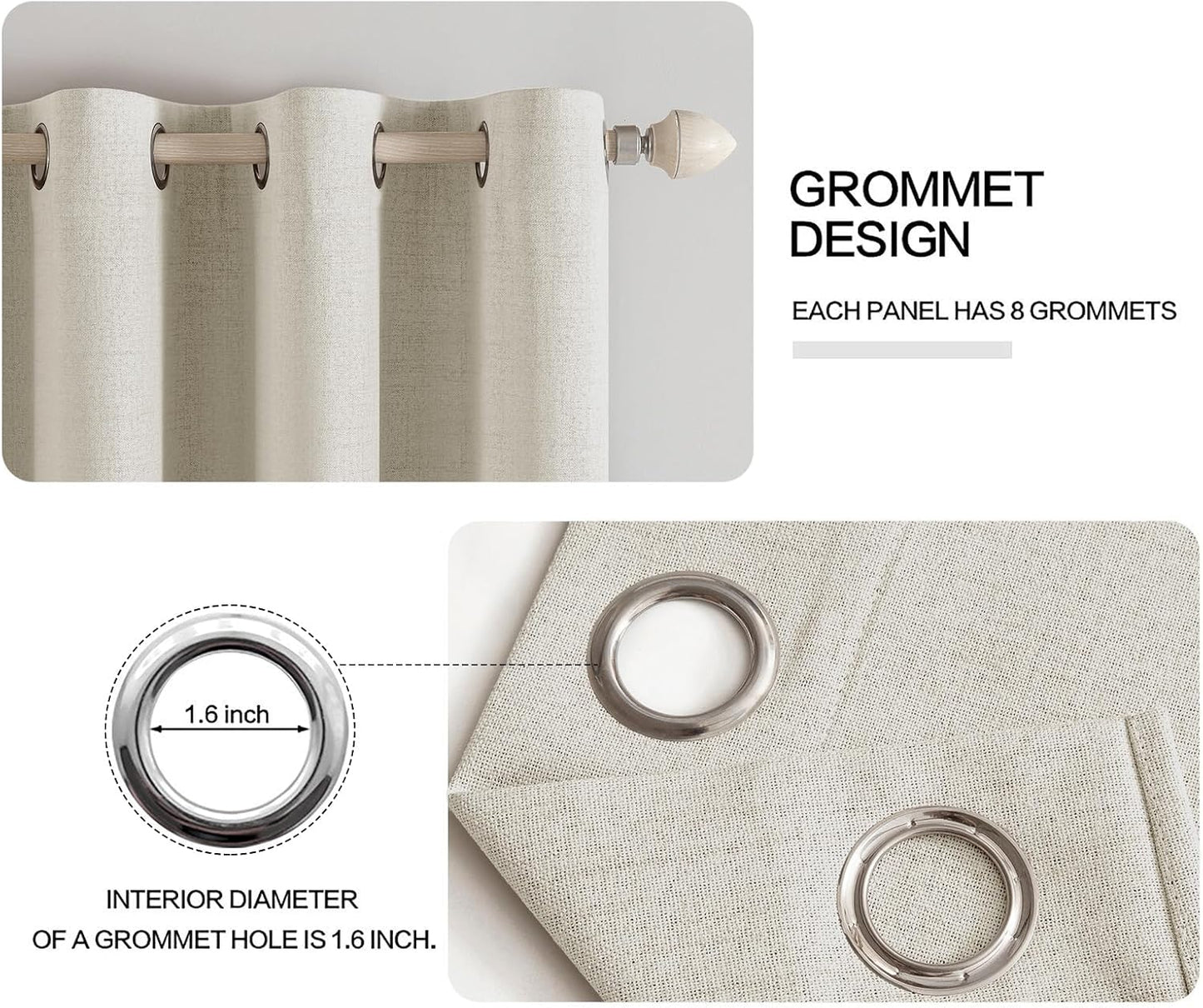 MIULEE Linen Texture Curtains - 100% Blackout Thermal Insulated Drapes | Light Cream | 52x63 Inch (2 Panels)