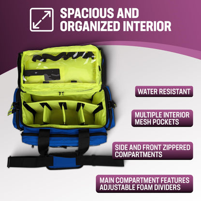 Kemp USA Large Trauma EMS Bag Royal Blue Emergency Medical Equipment Storage for EMT First Responders 600D Nylon Multi Compartment First Aid and Preparedness Gear Carrier