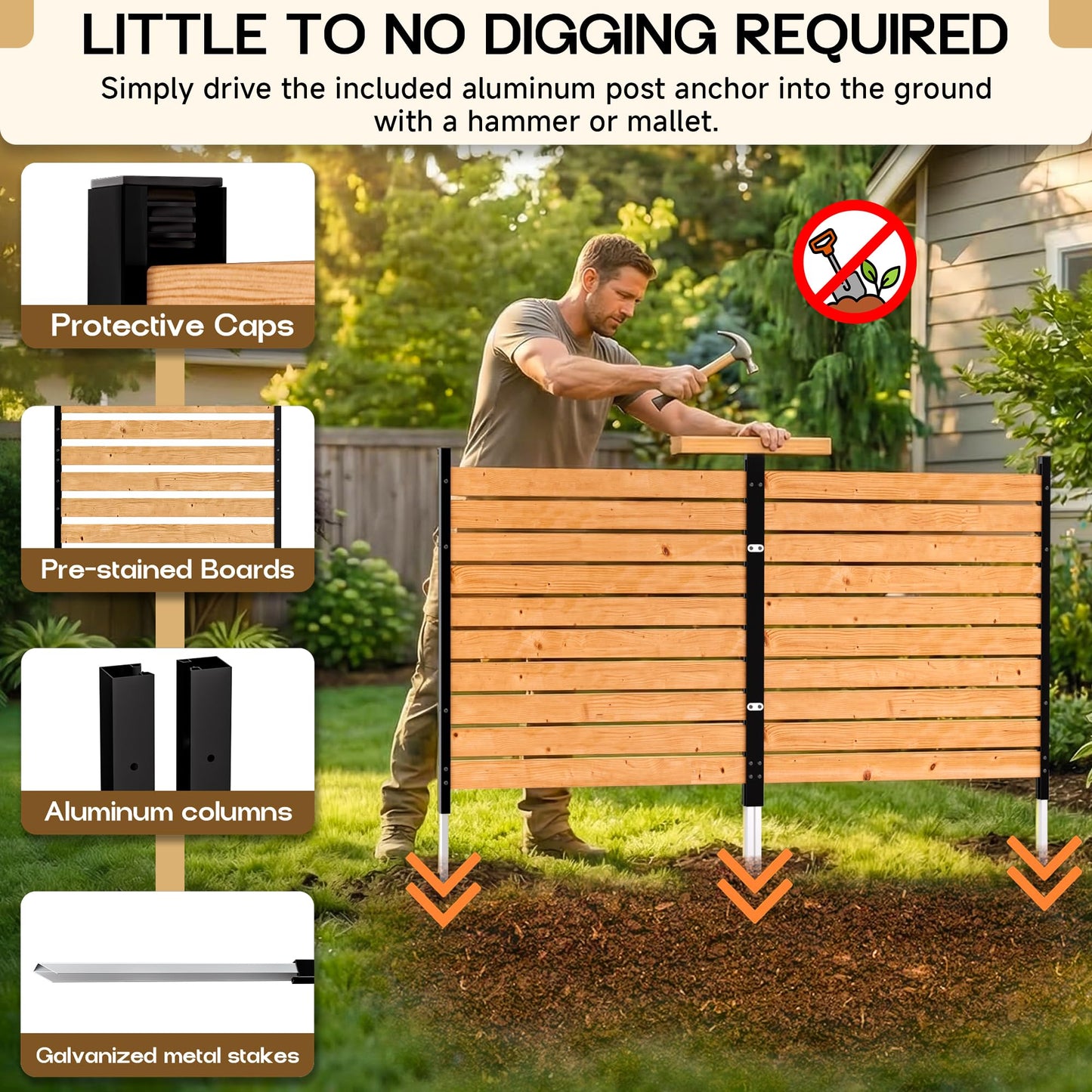 4ft H×3.2ft W(2 Panels) Privacy Fence Screen,No-Dig Wood Outdoor Privacy Screen,Aluminum Post,Air Conditioner Fence,Pool Equipment Enclosure,Trash Can Enclosure,Privacy Fence Panels for Patio/Garden