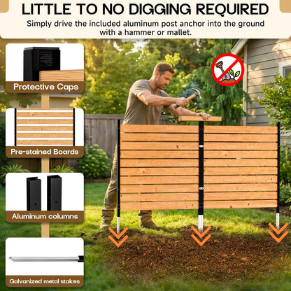 4ft H×3.2ft W(2 Panels) Privacy Fence Screen,No-Dig Wood Outdoor Privacy Screen,Aluminum Post,Air Conditioner Fence,Pool Equipment Enclosure,Trash Can Enclosure,Privacy Fence Panels for Patio/Garden