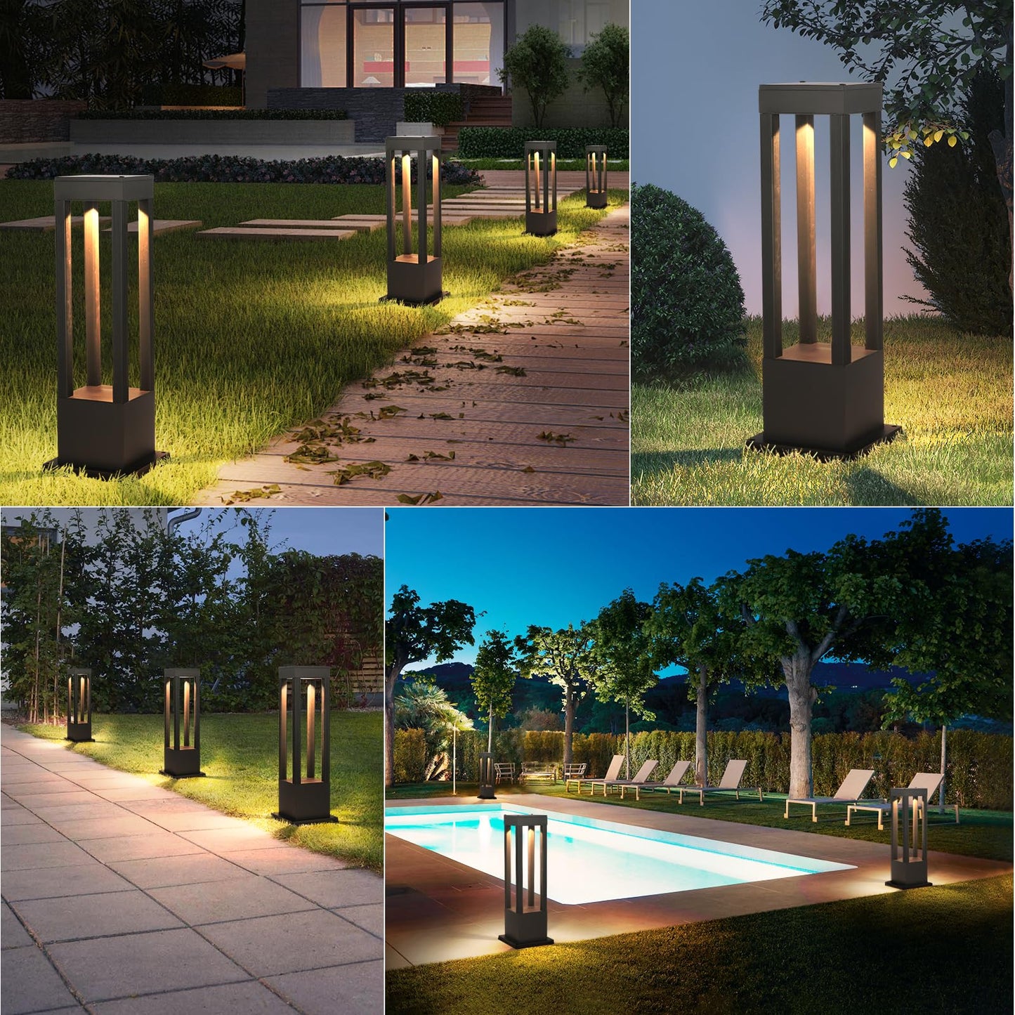 SLAWA Outdoor LED Post Light 23.62" Black Square Exterior Lawn Path Lights with 3000K Warm Light Aluminum Landscape IP65 Waterproof Lantern Column Lamp Patio Courtyard Walkway Garden Bollard Lighting