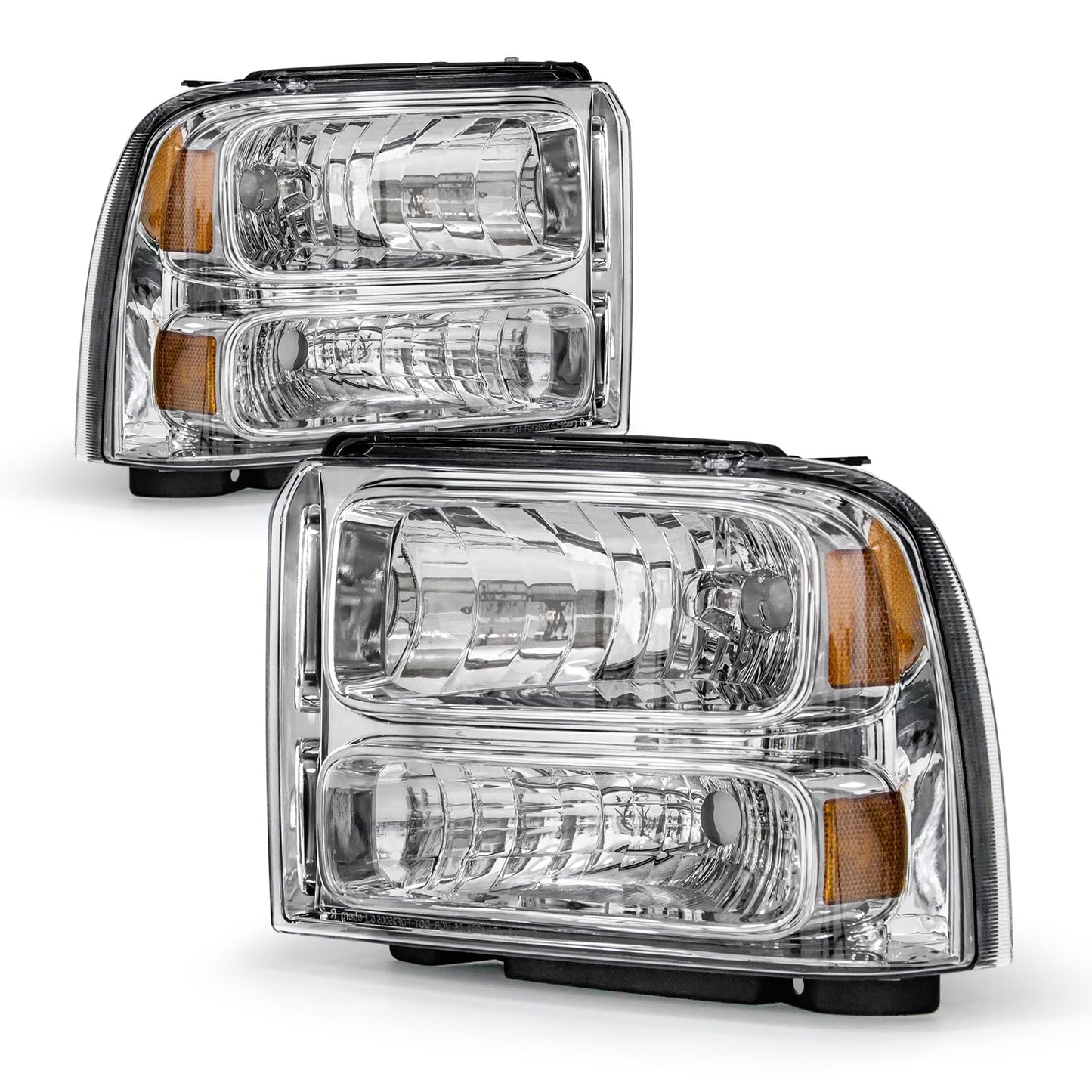 AXLAHA Headlight Assembly for 2005 2006 2007 Ford F250 F350 F450 F550 Super Duty Chrome Housing Amber Reflect 05 Ford Excursion Headlamps Driver and Passenger Side