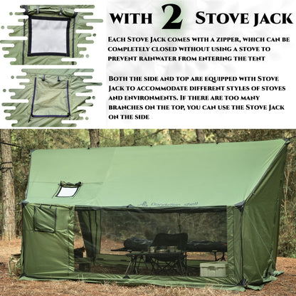 Dandelion Shell Hammock Hot Tent with Stove Jack and Double-Sided mesh Windows - Spacious, Versatile Wall Tent with Snow Skirt(No Poles)-Green Waterproof & Windproof, Ideal for Camping, Backpacking