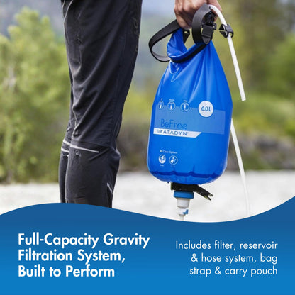 Katadyn BeFree Gravity Water Filter 6L for Camping & Group Use | 0.1 Micron Hollow Fiber Filter Removes Bacteria & Protozoa, 1,000L Capacity, BPA-Free