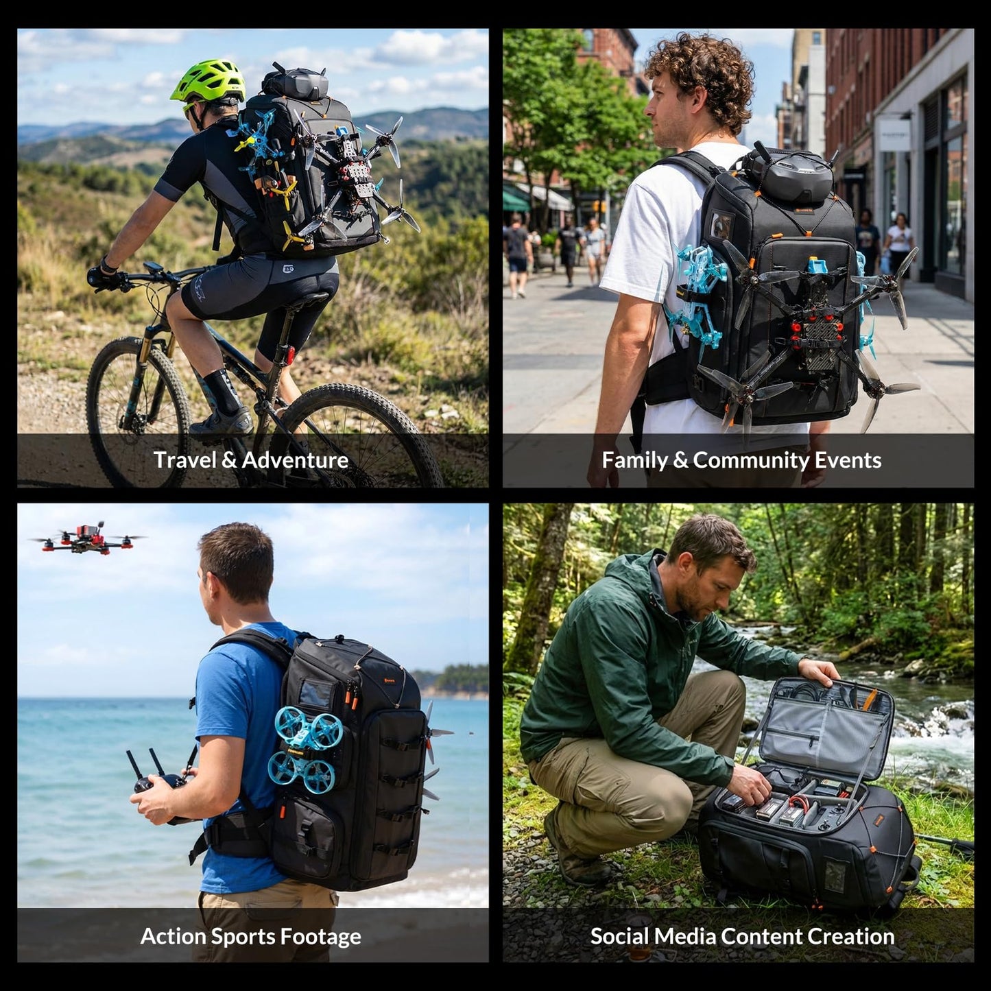 TARION FPV Drone Backpack 30L - Extra Large Camera Bag with 17in Laptop Compartment Waterproof Rain Cover - External Mounts for 7 Drones - FlightPro