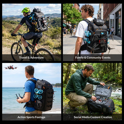 TARION FPV Drone Backpack 30L - Extra Large Camera Bag with 17in Laptop Compartment Waterproof Rain Cover - External Mounts for 7 Drones - FlightPro