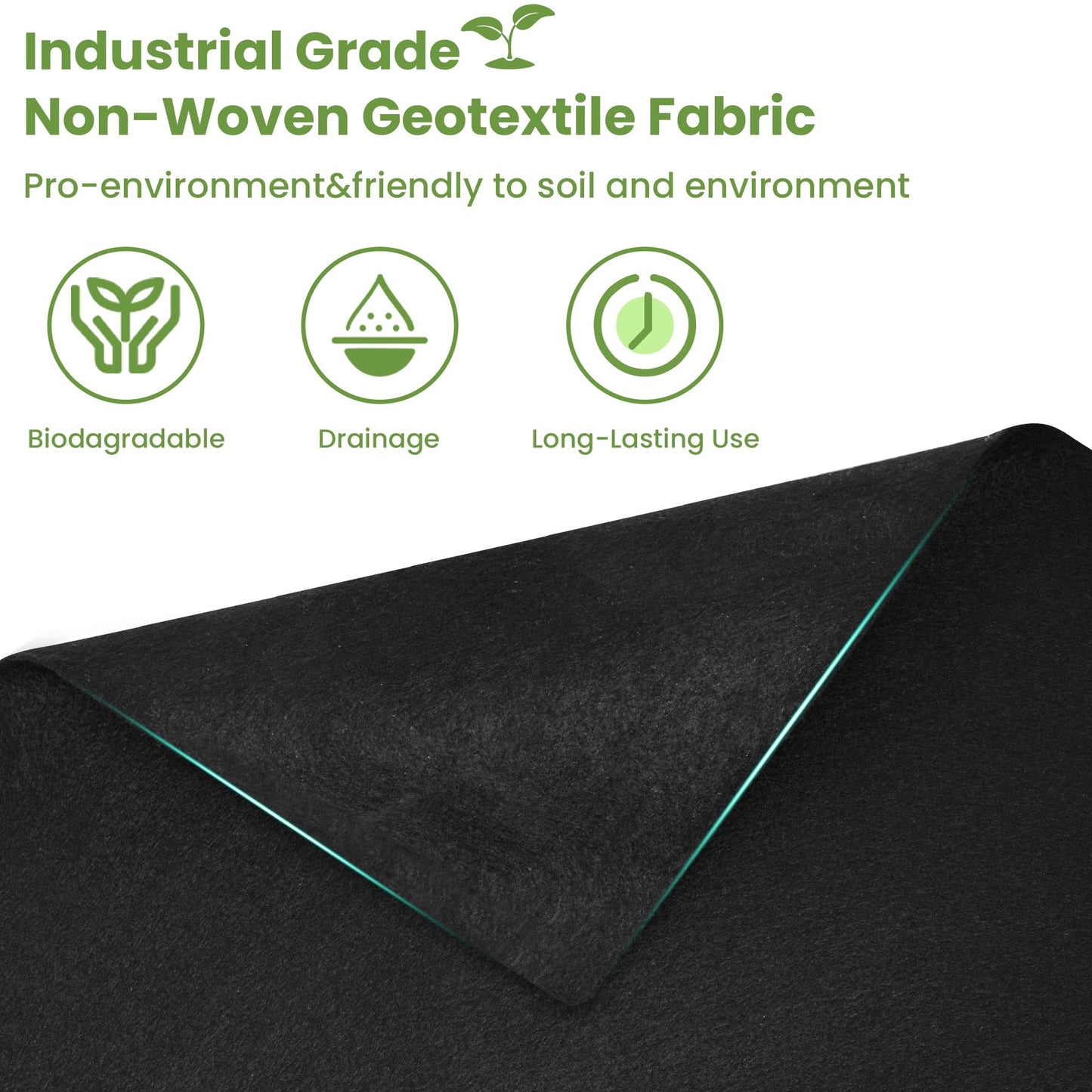 hzgeotl Weed Barrier Landscape Fabric | Heavy Duty Premium Weed Control Fabric -Durable & Eco-Friendly Weed Block Gardening Mat (8OZ 3x200ft, Non Woven)