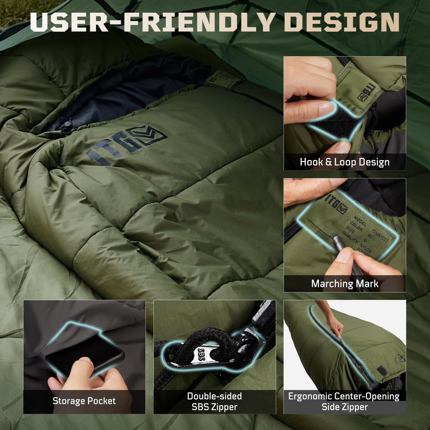 Mummy Sleeping Bag for Adults, 25℉-36℉ Cold Weather Backpacking Sleeping Bag, Lightweight 3-4 Season Winter Camp Bag with Adjustable Hood & Compression Sack, Machine Washable