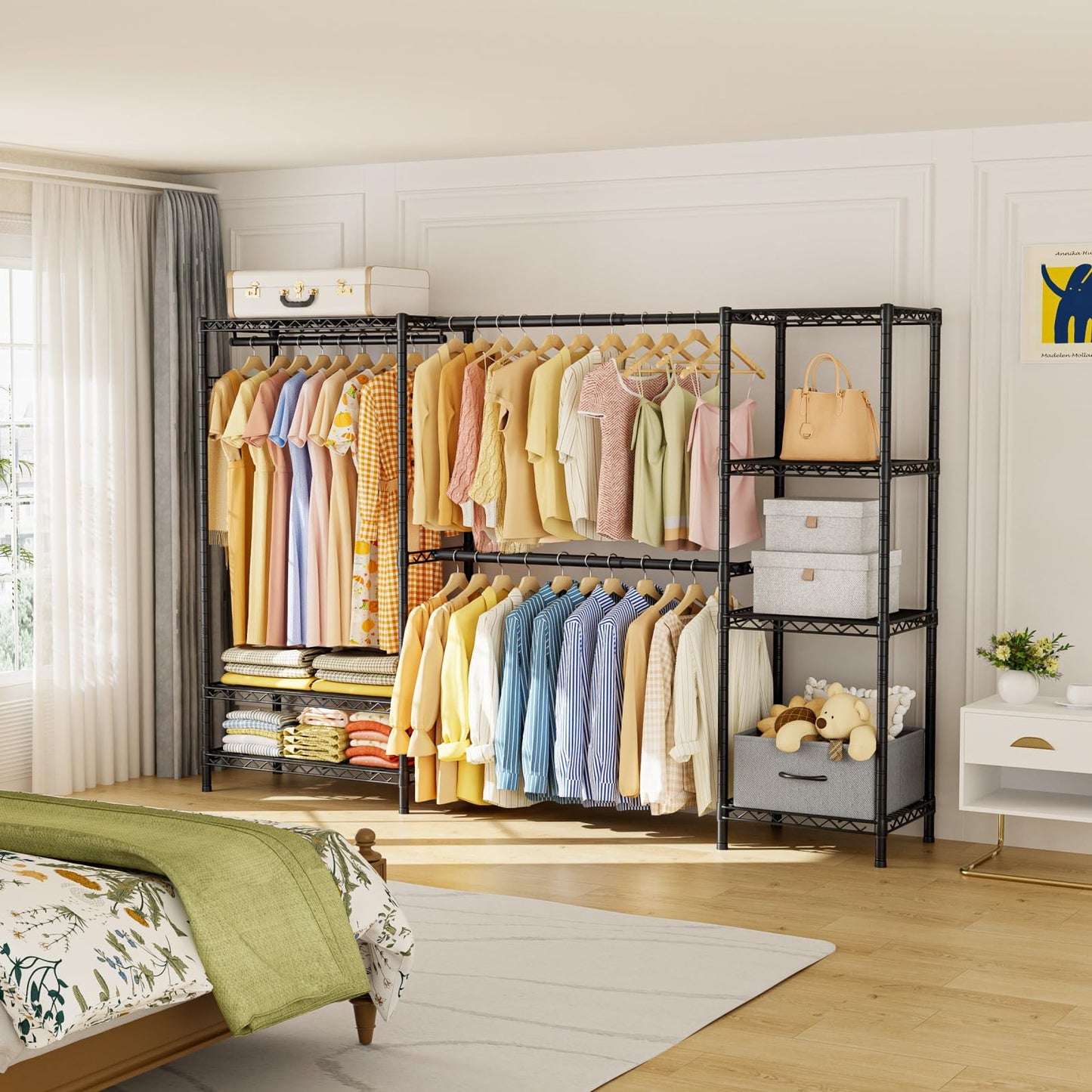 Golpart Coat Rack Clothes Wardrobe：Closet Organizer and Storage Clothing Garment Rack with Shelves Heavy Duty for Hanging Clothes Portable Adjustable Black 15.8" Dx(70-88.5)" Wx76.5 H