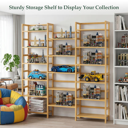 Homykic Bamboo Bookshelf, 71” Tall Triple Wide Bookcase with 17 Open Storage Shelves, 6-Tier Etagere with Back Rails, Large Display Shelf for Books, Plants, Home Office, Living Room, Max Load 748LBS