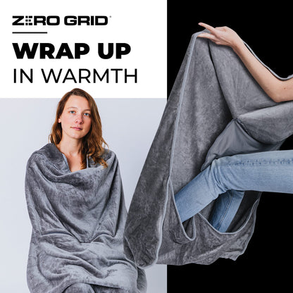 Lightweight Travel Blanket - Premium & Compact Airplane Wearable Blanket with Neck Snaps, Cozy Foot Pockets, Zipper Pouch - Converts into Soft Pillow - Designed for Ultimate Comfort - Shadow