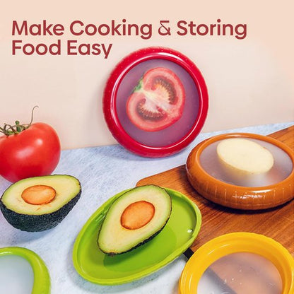 Food Popz Set of 4 Storage Containers - Anti-Oxidation Box for Avocado, Onion, Lemon & Tomato | BPA-Free Fresh Pod