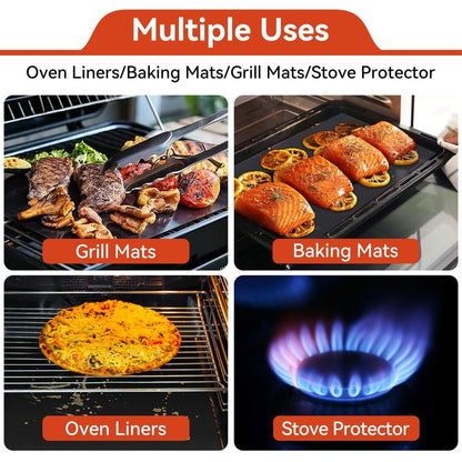 Oven Liners for Bottom of Oven, 2 Pack Reusable Large Thick Heavy Duty Teflon Oven Mat Set, Non Stick Oven Mats for Bottom of Electric Oven Gas Oven Toaster Oven Microwave Stove Grill, Easy to Clean