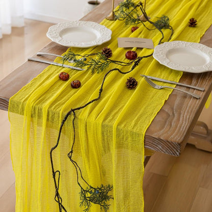 Keketoarrange 3pcs Yellow Gauze Rustic Cheesecloth Table Runner 120 Inch 10 FT for Wedding Baby Shower Bridal Shower Birthday Engagement Garden Outdoor Party Long Sheer Boho Decorations