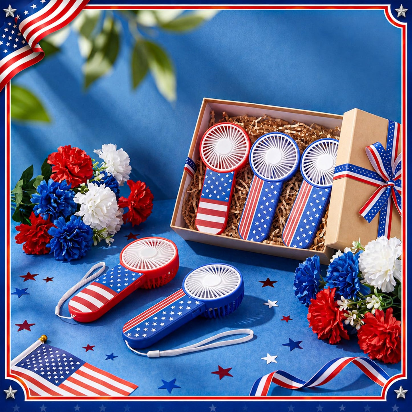 VIHOSE 50 Pcs Independence Day Mini Handheld Electric Fans Bulk Portable Handheld Fans Battery Powered for 4th of July Outdoor Summer Travel Beach Cooling Gifts