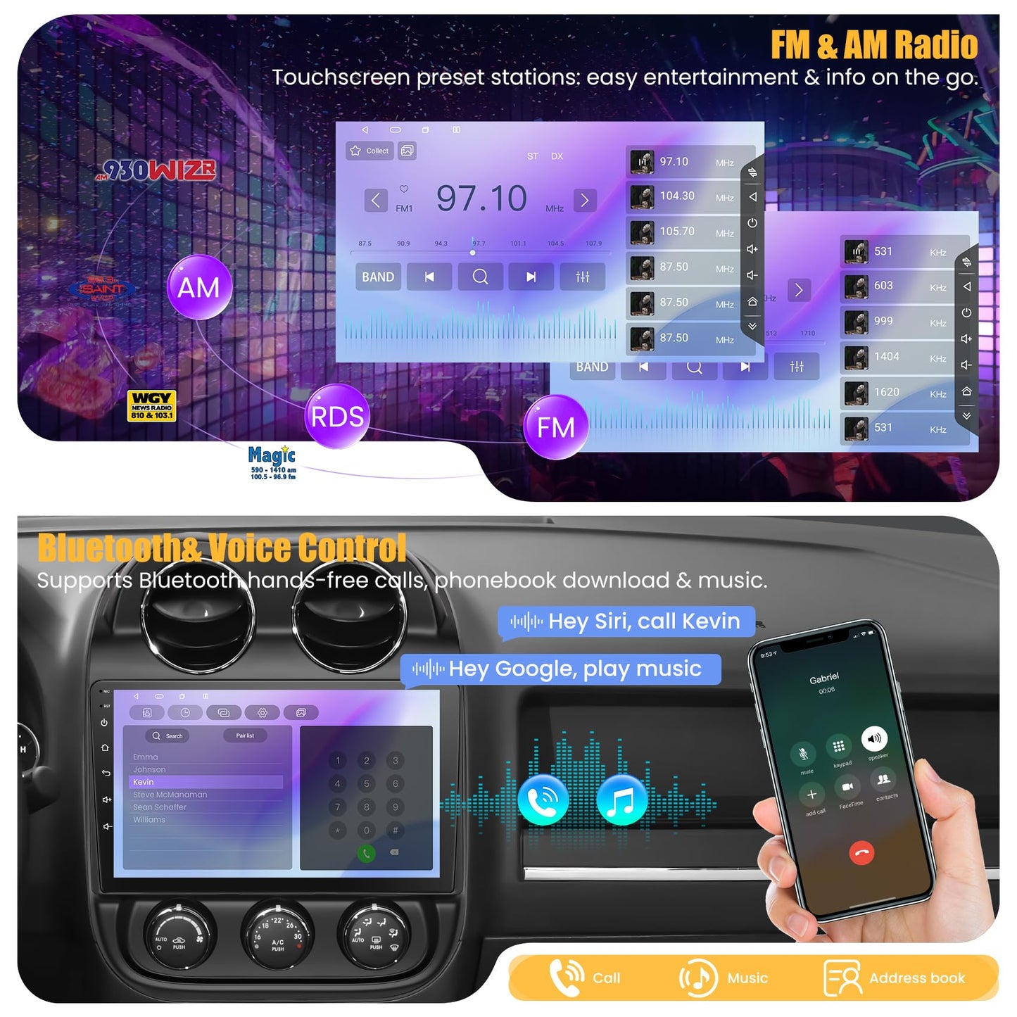 8 Core 6GB+128GB Car Radio for for Jeep Patriot Compass 2010-2016,10.2 Inch QLED Touch Screen Car Stereo with Carplay&Android Auto,WiFi,GPS Navigation,Bluetooth,FM&AM Radio,Android 15