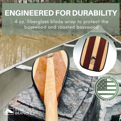 Bending Branches Explorer Plus Wood Canoe Paddle – 18-Laminate Basswood Shaft, Hardwood Blade with Fiberglass Wrap and Rockgard® Protection, Freestyle Palm Grip for Wilderness & Flatwater (54")