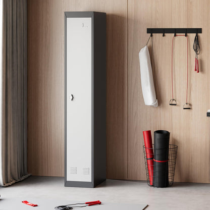GAOMON 1 Door Tall Metal Locker with Key Employee Metal Locker, Lockable Heavy Duty Steel Employee Locker for Schools, Gyms, Homes, Offices, Utility Rooms, Grey and Black