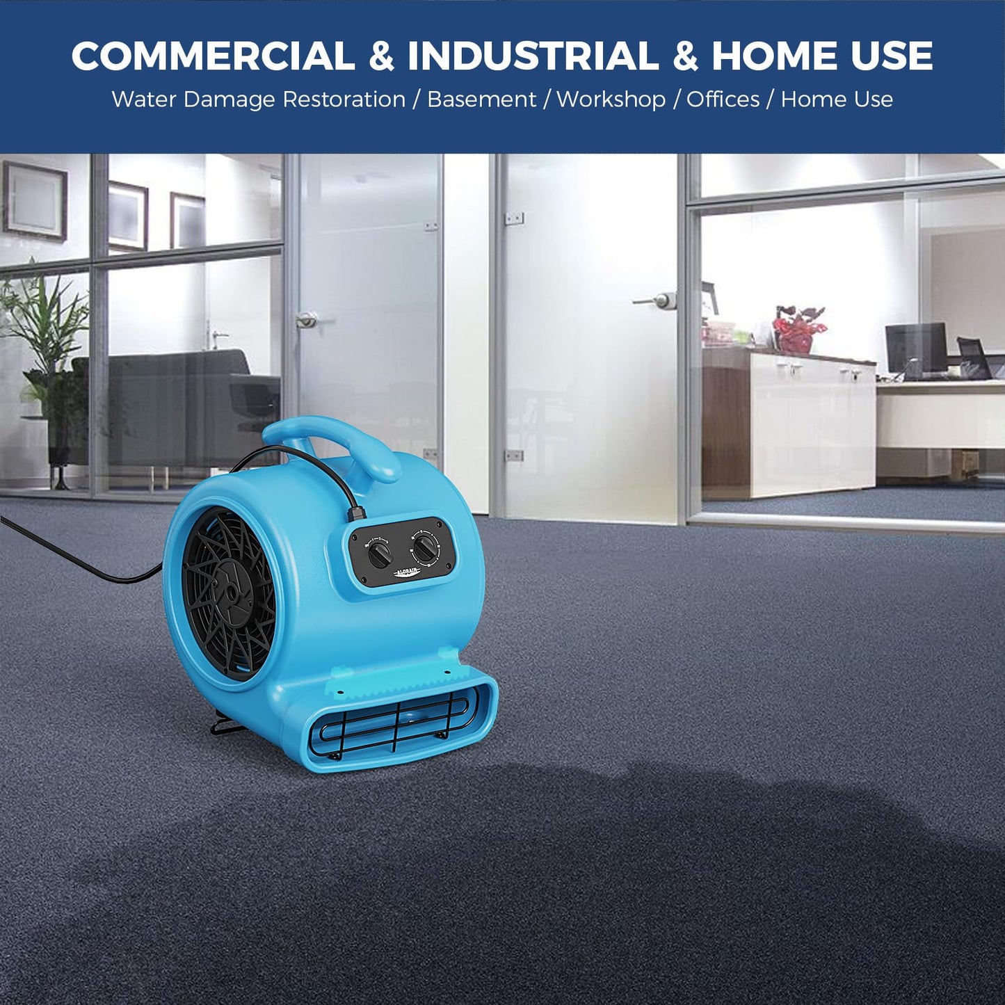 ALORAIR 3000 CFM Air Mover Blower Fan for Industrial, Floor Drying Fan, Carpet Dryer - Timer, Stackable, 3 Speeds, 5 Adjustable Angles Ideal for Water Damage Restoration and Plumbing - GE3000T