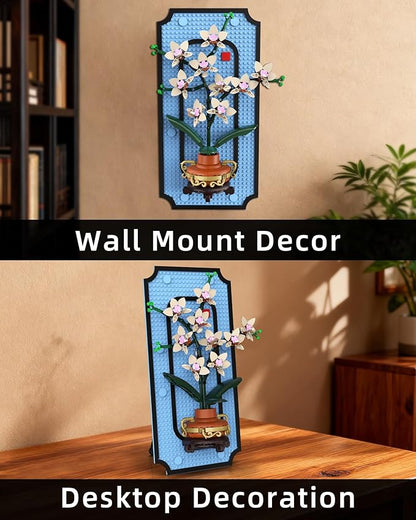 Orchid Building Set for Adults 3D Wall Art Frame Decor Botanical Collection Blocks Kit Home Office Wall Decoration Birthday for Women &amp Plant Lovers (531 PCS)