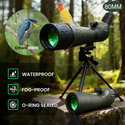 BIBIRE 25-75x80 HD Spotting Scopes, Angled Spotter Scope with Tripod and Phone Adapter Spotting Scope for Bird Watching Wildlife Wiewing