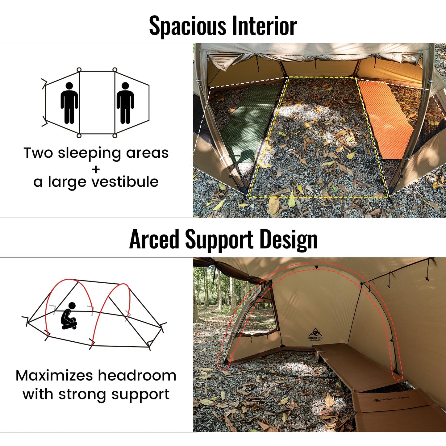 OneTigris Raven NEST Hot Tent with Stove Jack, Spacious Waterproof 2 Person Tunnel Tent for Camping, Hiking, Backpacking, Bushcraft