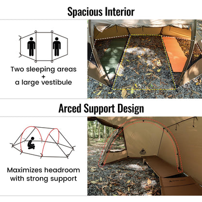 OneTigris Raven NEST Hot Tent with Stove Jack, Spacious Waterproof 2 Person Tunnel Tent for Camping, Hiking, Backpacking, Bushcraft