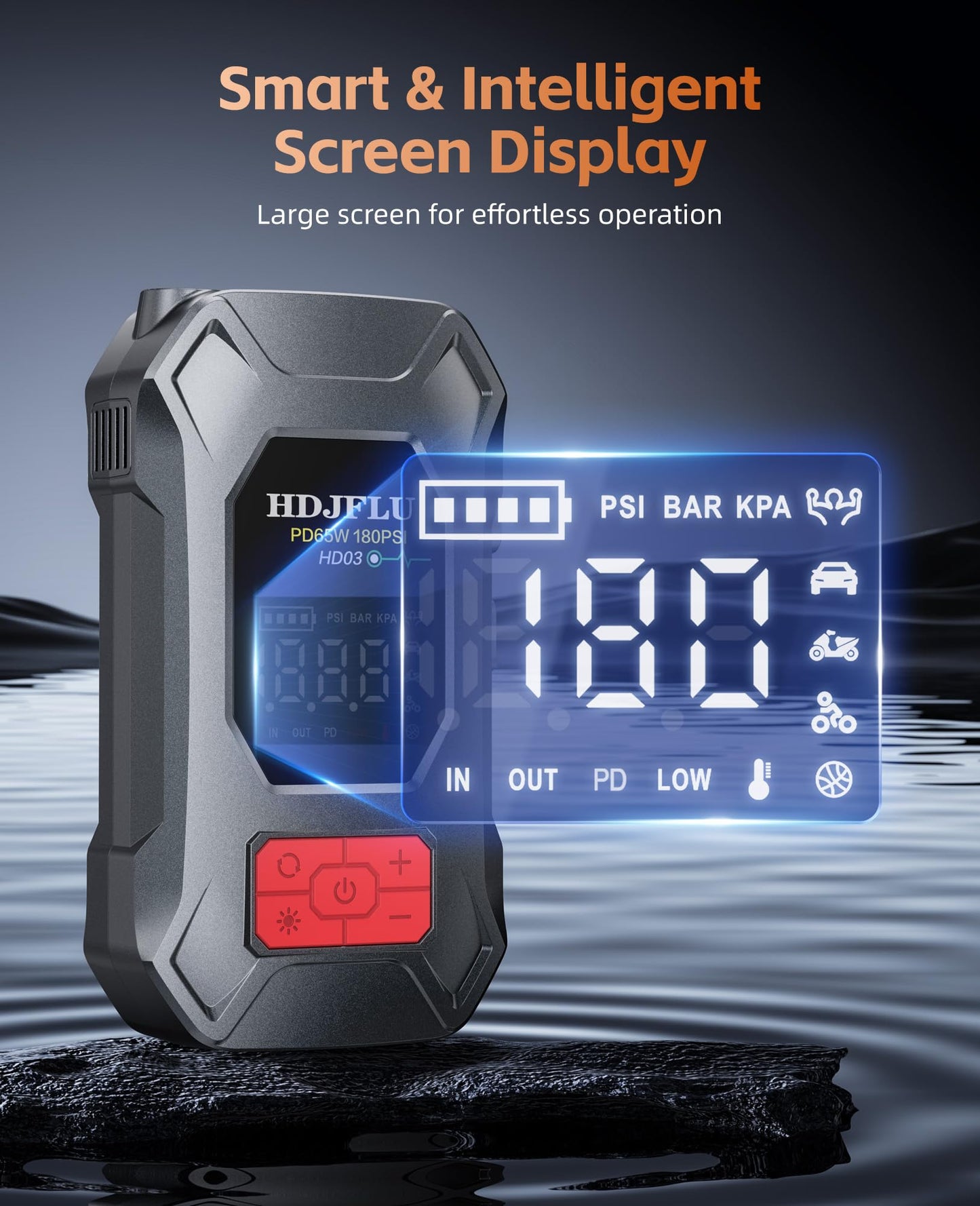 7500A Jump Starter with 180PSI Air Compressor, 24000mAh Car Battery Jump Starter(All Gas/10.0L Diesel), 65W Fast Charge, 10-in-1 Portable Auto Tire Inflator, Cigarette Lighter, Jumper Cable, LED Light