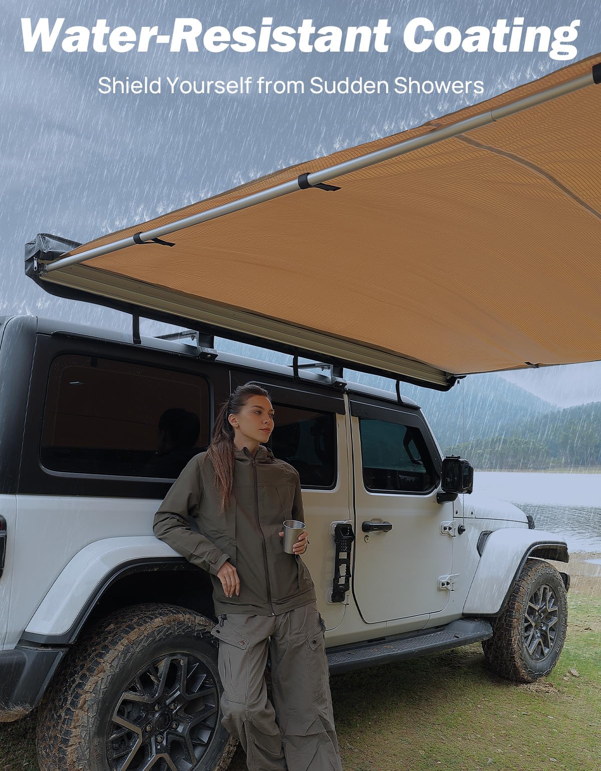 JOYTUTUS Vehicle Awning 6.6'x8.2' Roof Rack Pull-Out Sun Shade UV50+, Weatherproof 4x4 Side Sunshade for Camping, Car Awning with Adjustable Hardware, Quick Set-up, SUV/Truck/Van/Jeep