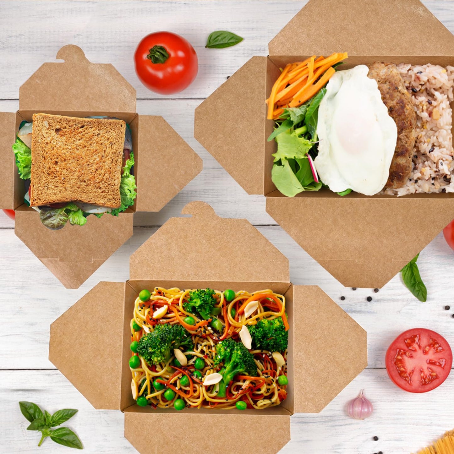 EcoDispose 71 oz Kraft Paper Pack of 200 Fold To Go Containers, Microwaveable Leak and Grease Proof Take Out Boxes for Lunch,Leftover and Restaurant