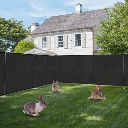 E&K 5'x12' Outdoor Privacy Screen Fence Panel Freestanding Backyard Patio Privacy Pool Fencing Temporary Garden Dog Fence with Iron Poles and Rails (Black)